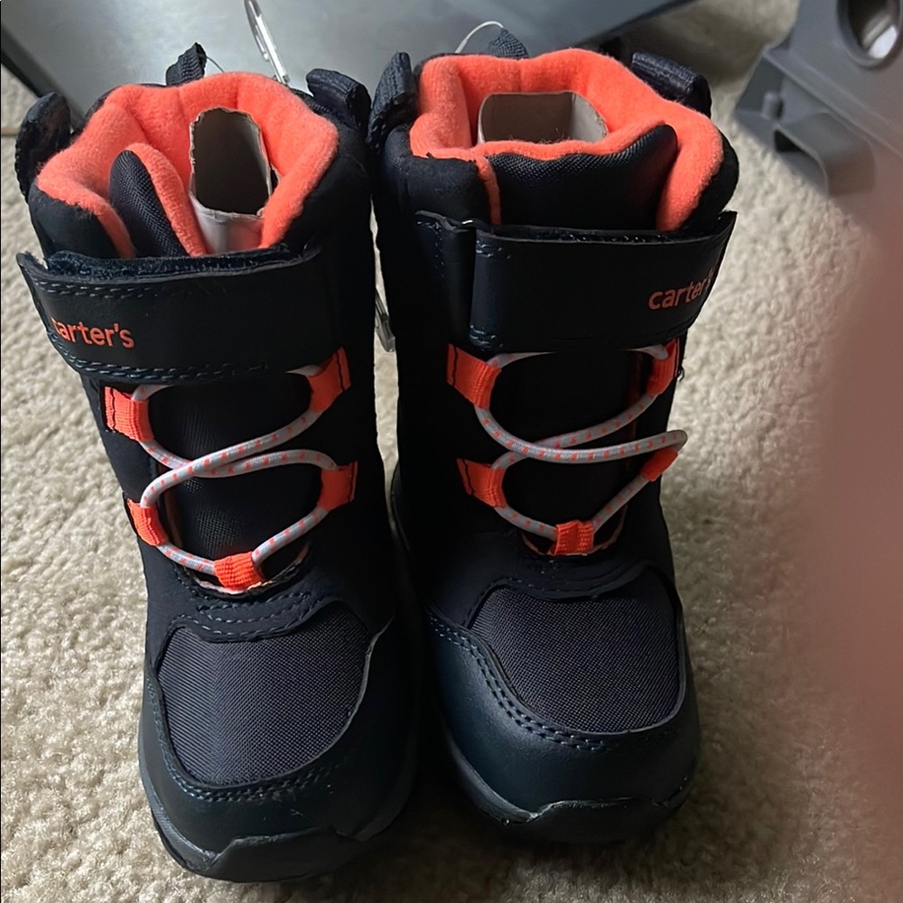 Carter's Black and Orange Rain & Snow Boots with Velcro Straps